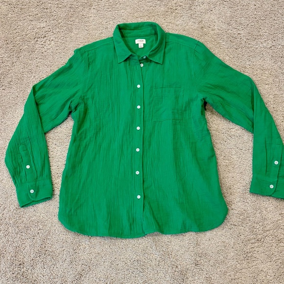 JCREW Factory Women's Green Gauze button-up shirt Size L - Picture 6 of 9